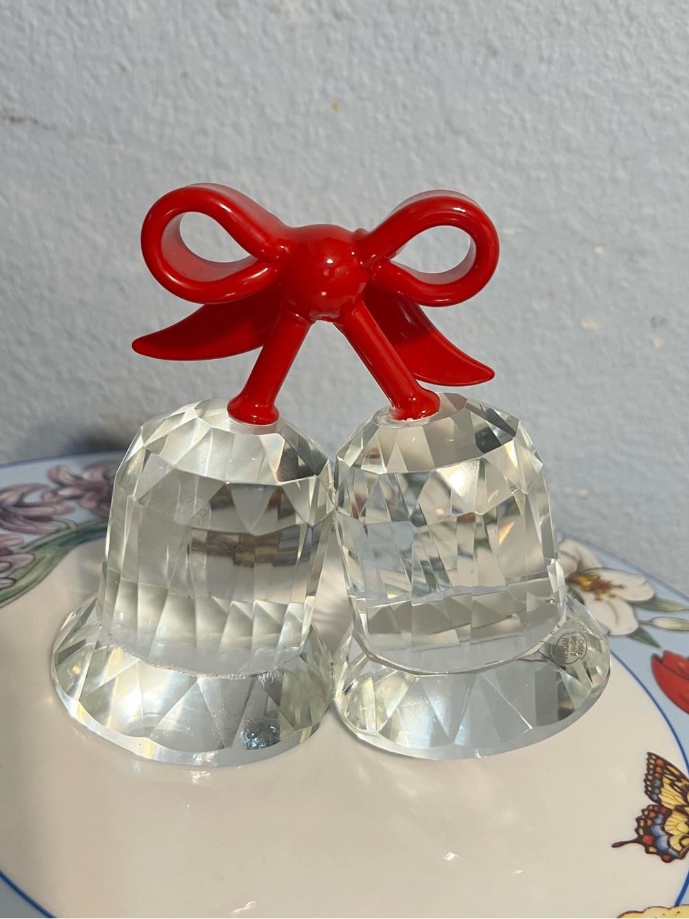 Glass Bell Pair with Red Bow Accent - Home Accent Decor